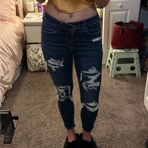 American Eagle Outfitters Dark Blue Ripped Skinny Jeans
